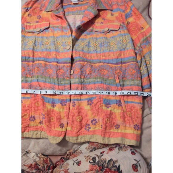 Coldwater creek 3x floral bright orange and pink button up - Picture 6 of 7